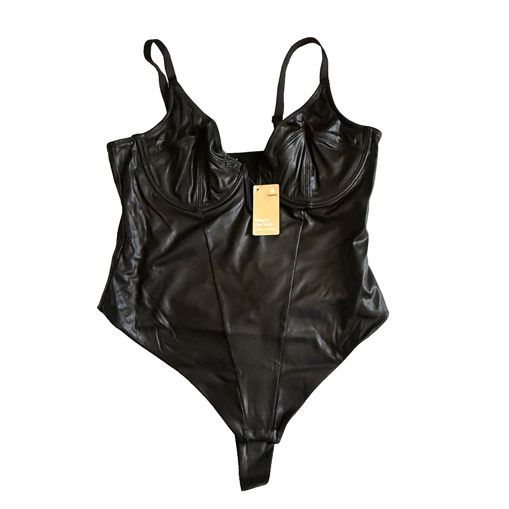 New Popilush Shapewear Bodysuit Corset Longline Bra XXXL Faux Leather Lingerie